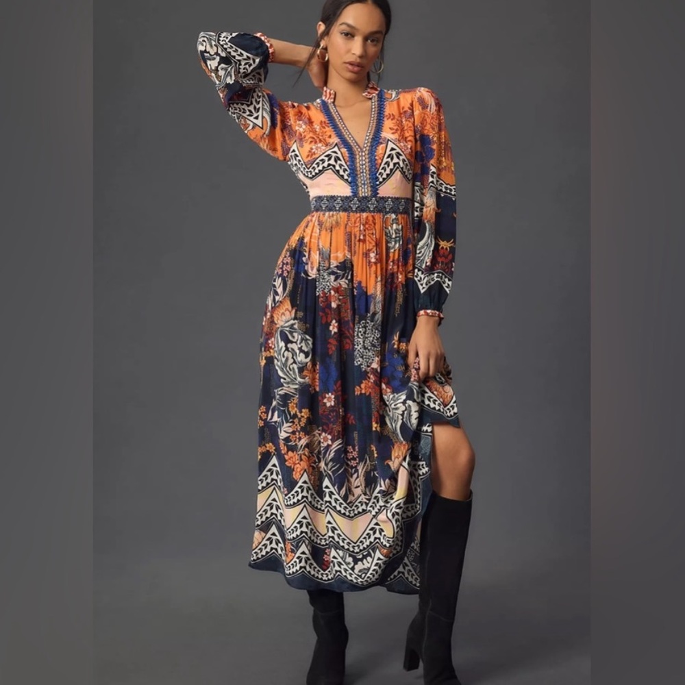 NWT Anthropologie Bhanuni by Jyoti Patterned Maxi Dress Size 2